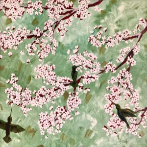 Hummingbirds in Apricot Blossoms